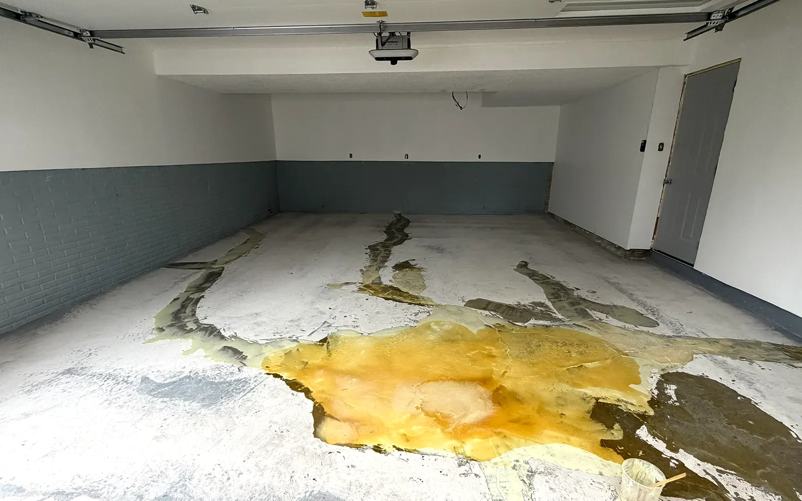 Garage concrete floor before floor coating in Iowa